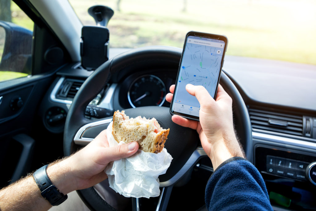 Both texting and eating while driving are two of the biggest causes off distorted driving accidents in the US.